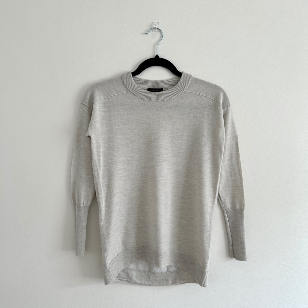 J. Crew Merino Wool Sweater Grey Tunic Crew Neck Long Sleeve Size XXS
